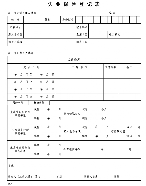 上海失业保险登记表