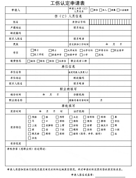 上海工伤保险待遇申请表