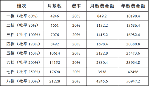 乐山市2023年度灵活就业人员养老保险缴费档次是多少