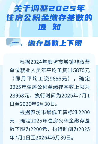 廊坊市2025年度住房公积金缴存基数上下限